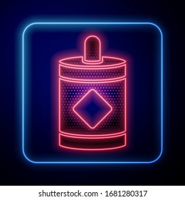 Leuchtendes Neon Firework Symbol einzeln auf blauem Hintergrund. Konzept der lustigen Party. pyrotechnisches Symbol für Explosivstoffe. Vektorillustration-Illustration