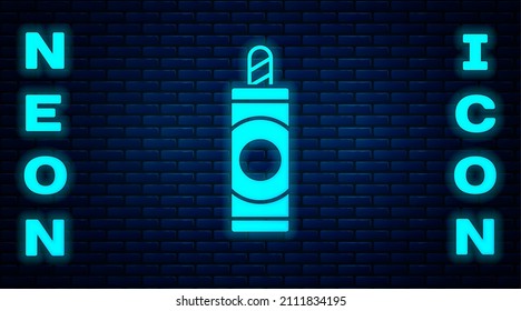 Glowing neon Firework icon isolated on brick wall background. Concept of fun party. Explosive pyrotechnic symbol.  Vector