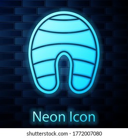 Glowing neon Fish steak icon isolated on brick wall background. Vector.