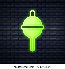 Glowing neon Fishing float icon isolated on brick wall background. Fishing tackle.  Vector