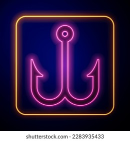 Glowing neon Fishing hook icon isolated on black background. Fishing tackle.  Vector