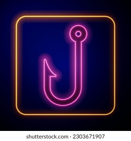 Glowing neon Fishing hook icon isolated on black background. Fishing tackle.  Vector