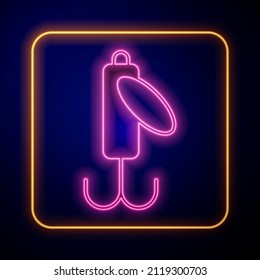 Glowing neon Fishing lure icon isolated on black background. Fishing tackle.  Vector