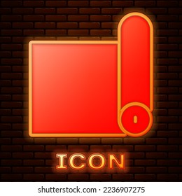 Glowing neon Fitness mat roll icon isolated on brick wall background. Yoga mat rolled. Sport equipment.  Vector