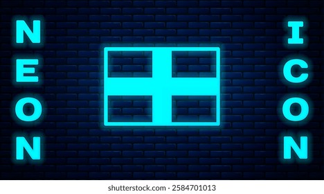 Glowing neon Flag of England icon isolated on brick wall background.  Vector