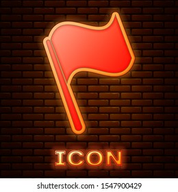 Glowing neon Flag icon isolated on brick wall background.  Vector Illustration