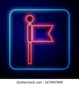 Glühende Neonflagge Symbol einzeln auf blauem Hintergrund. Ortsmarkensymbol. Vektorillustration-Illustration