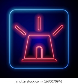 Glowing neon Flasher siren icon isolated on blue background. Emergency flashing siren.  Vector Illustration