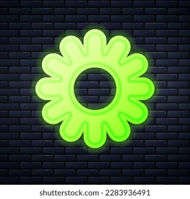 Glowing neon Flower icon isolated on brick wall background. Sweet natural food.  Vector