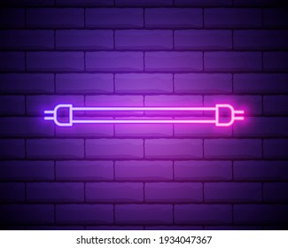 Glühende Neon-Leuchtstofflampe Glühbirne Symbol einzeln auf Backsteinwandhintergrund. Energie- und Ideensymbol. Lampe elektrisch. Vektorgrafik.