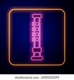 Glowing neon Flute icon isolated on black background. Musical instrument.  Vector