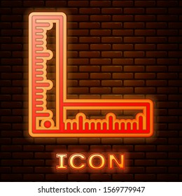Glowing neon Folding ruler icon isolated on brick wall background.  Vector Illustration