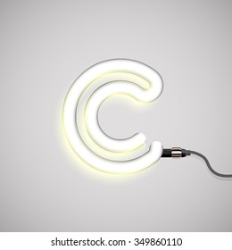 Glowing neon font 'C', vector