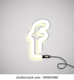 Glowing neon font 'f', vector