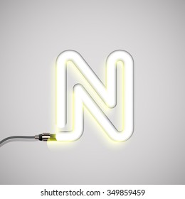 Glowing neon font 'N', vector
