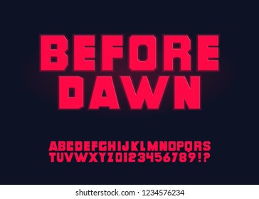 Glowing neon  font. Retro text effect. Latin letters from A to Z and numbers from 0 to 9. Pink gradient light.