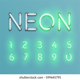 Glowing neon font set , vector illustration