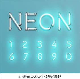 Glowing neon font set , vector illustration