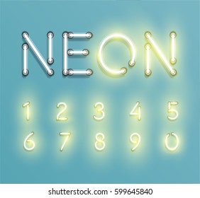 Glowing neon font set , vector illustration