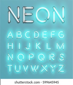 Glowing neon font set , vector illustration