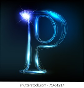 Glowing neon font. Shiny letter P