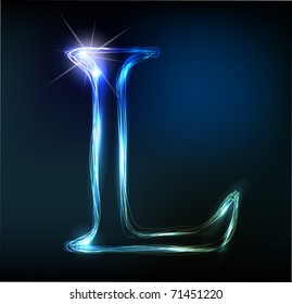 Glowing neon font. Shiny letter L