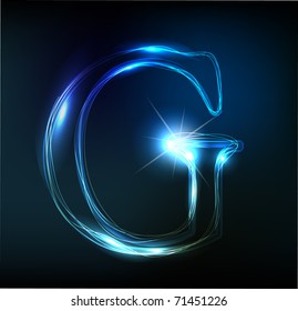 Glowing neon font. Shiny letter G