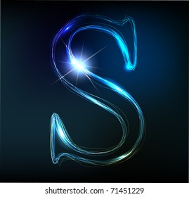 Glowing neon font. Shiny letter S