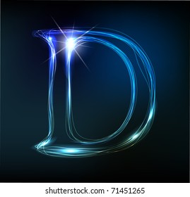 Glowing neon font. Shiny letter D