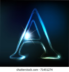 Glowing neon font. Shiny letter A