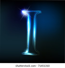 Glowing neon font. Shiny letter I