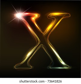Glowing neon font. Shiny letter X