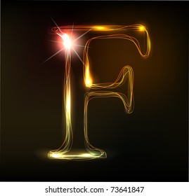 Glowing neon font. Shiny letter F