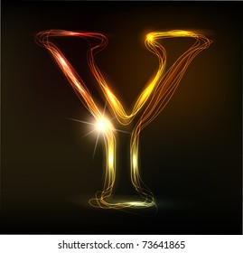 Glowing neon font. Shiny letter Y