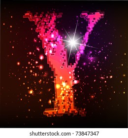 Glowing neon font. Shiny letter Y