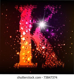 Glowing neon font. Shiny letter K