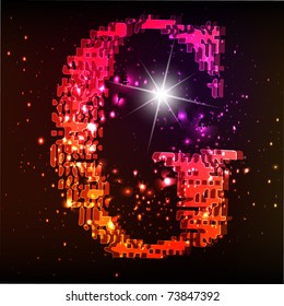 Glowing neon font. Shiny letter G