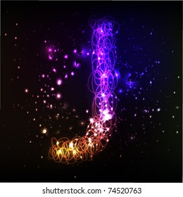 Glowing neon font. Shiny letter J