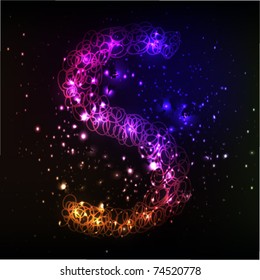 Glowing neon font. Shiny letter S