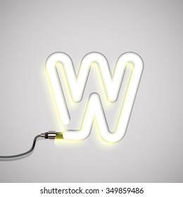 Glowing neon font 'W', vector