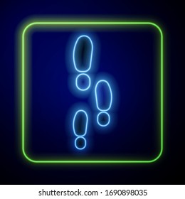 Glowing neon Footsteps icon isolated on blue background. Detective is investigating. To follow in the footsteps.  Vector Illustration