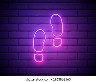 Glowing neon Footsteps icon isolated on brick wall background. Detective is investigating. To follow in the footsteps. Vector Illustration.