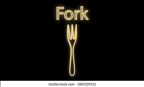 Glowing neon Fork icon isolated on brick wall background. Cutlery symbol. Vector Illustration.