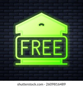Glowing neon Free storage icon isolated on brick wall background.  Vector