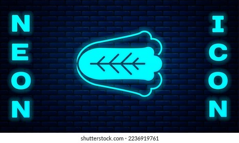 Glowing neon Fresh cabbage vegetable icon isolated on brick wall background.  Vector