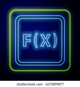 Glowing neon Function mathematical symbol icon isolated on blue background.  Vector Illustration