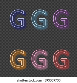 Glowing neon G letter set.