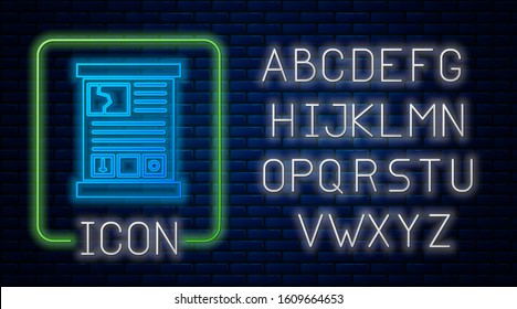Glowing neon Game guide icon isolated on brick wall background. User manual, instruction, guidebook, handbook. Neon light alphabet. Vector Illustration