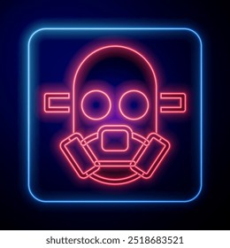 Glowing neon Gas mask icon isolated on black background. Respirator sign.  Vector