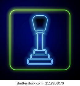 Glowing neon Gear shifter icon isolated on blue background. Manual transmission icon.  Vector